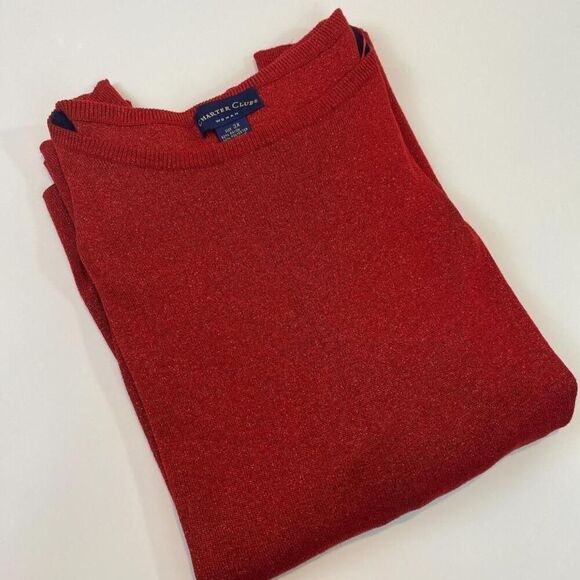 Red metallic thread sweater.  Vintage style with shoulder pads. 3X. christmas. - Picture 2 of 8